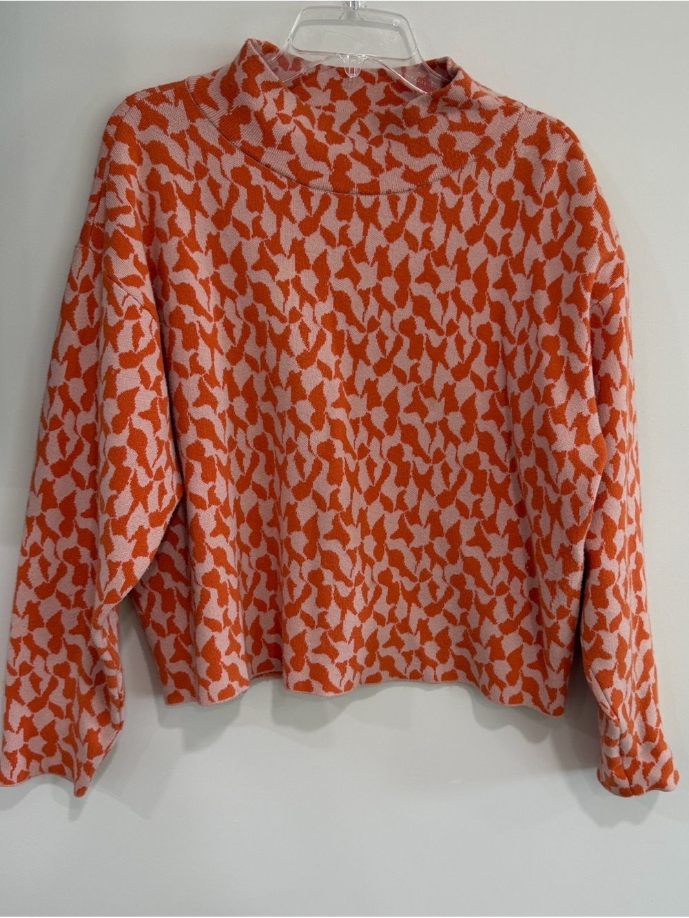 Anthropologie Maeve Orange and Cream Turtleneck Patterned Sweater